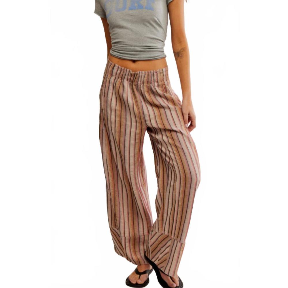 Free People Striped Straight Leg Pants - Pink and Black